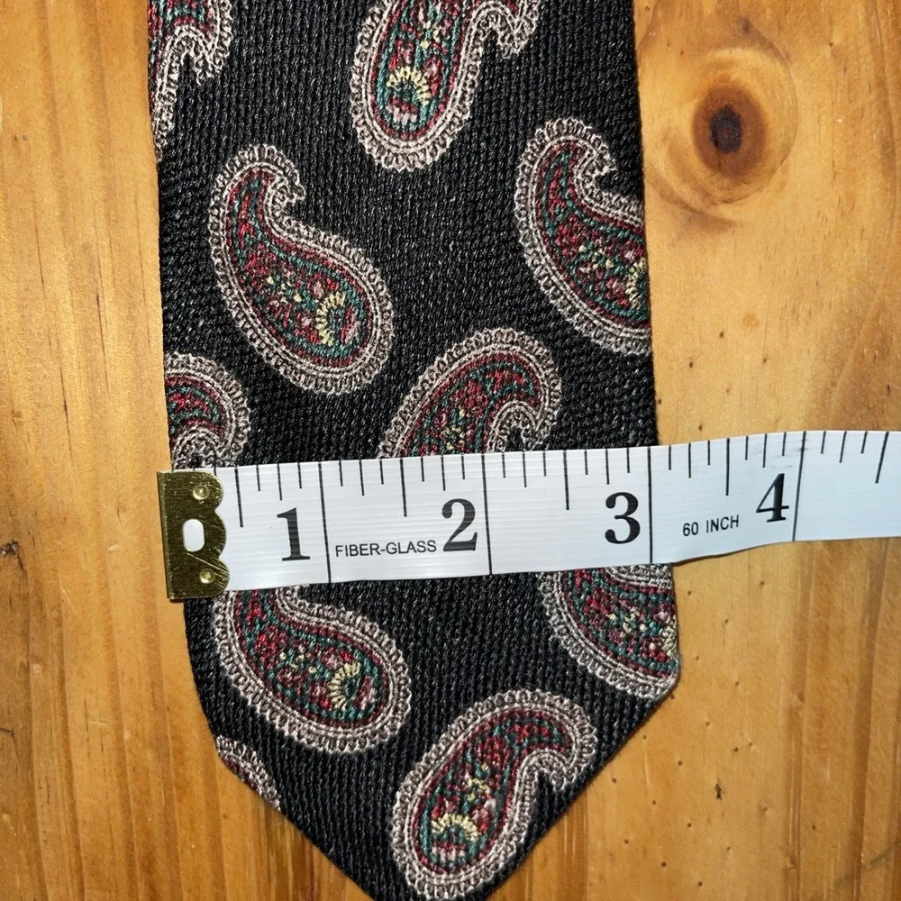 Robert Talbot Hand Sewn Necktie Men Black Linen Silk Paisley Vintage Wedding‎